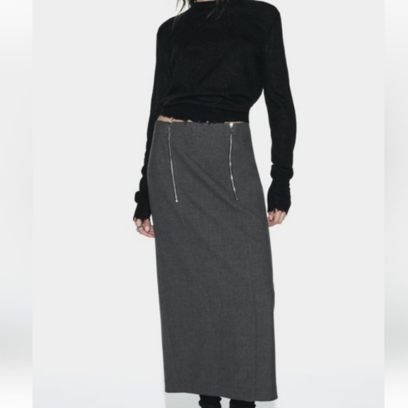 NWT ZARA ZW COLLECTION GRAY MIDI ZIPPER DETAILS PENCIL SKIRT WITH SLIT - Picture 5 of 10